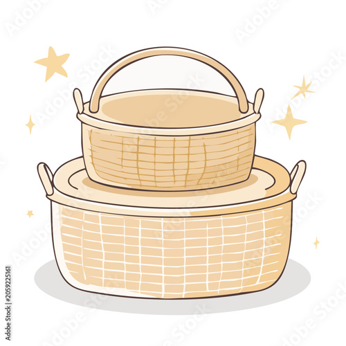 Stacked Wicker Baskets with Sparkles Illustration