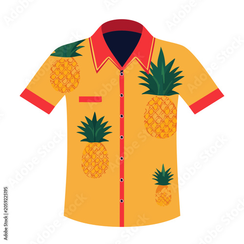 Yellow Pineapple Print Short Sleeve Shirt Illustration