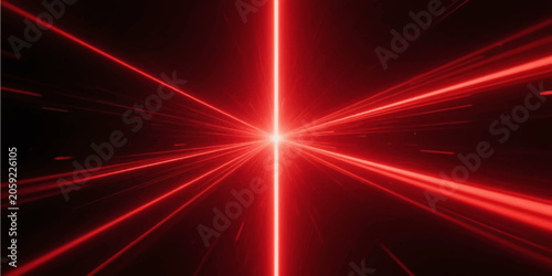 Cyberpunk cinematic red starburst background with explosive cross laser rays for gaming