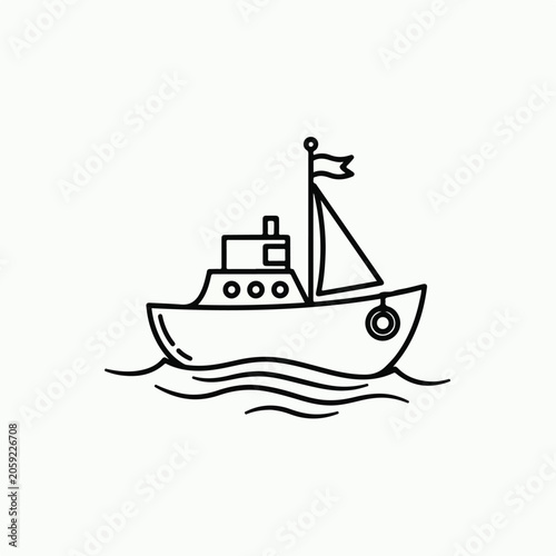 Boat Ship on Sea with Flag