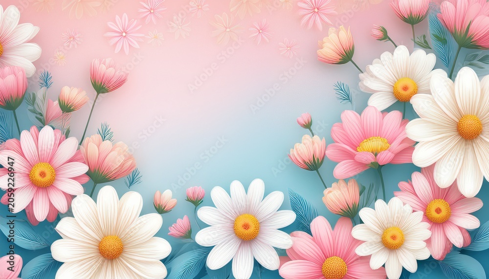 Fototapeta premium Soft Daisy Flower Background Fresh Motherrs Day Floral Design