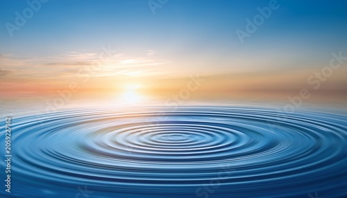 Calm Water Ripple Effect At Sunset Over Soft Blue Background