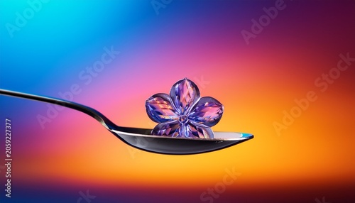 Crystal Flower On A Spoon With Colorful Gradient Background