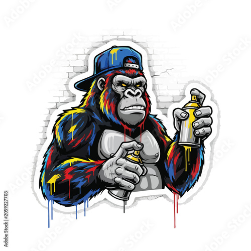 Graffiti Gorilla Sprayer in Colorful Spray Paint Style