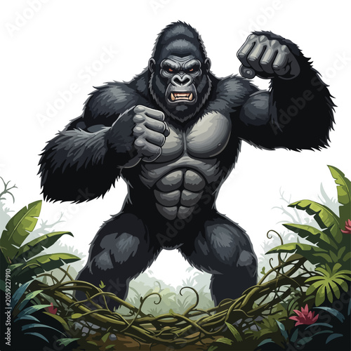 Giant Gorilla in Jungle Clearing