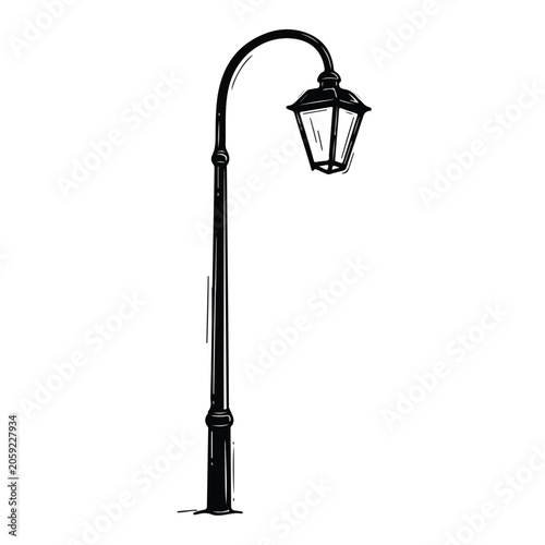 Street Lamp with Curved Arm and Lantern