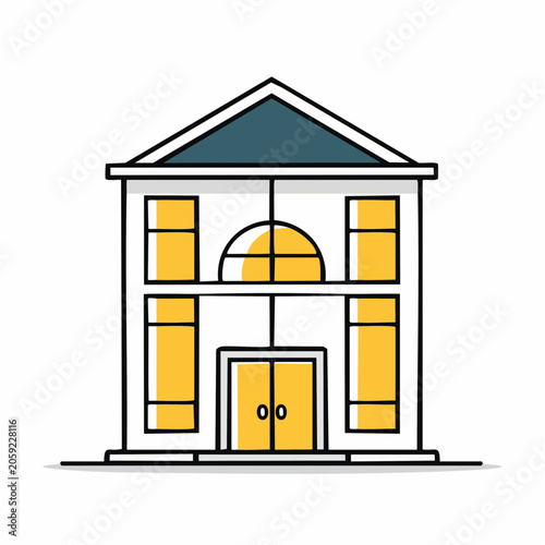 Stylized Illustration of a Two-Story Building with Yellow Windows