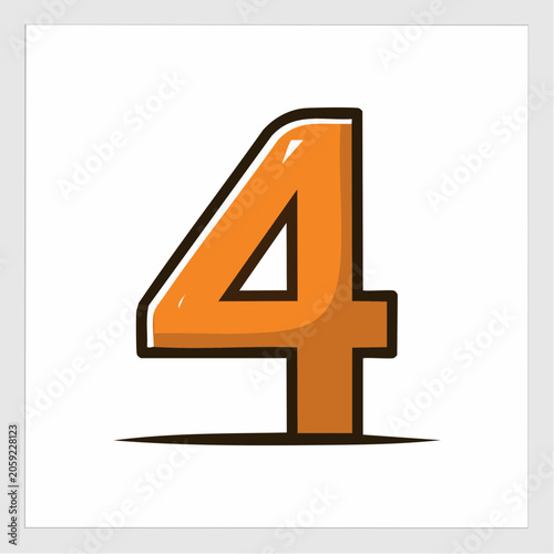 Stylized Orange Number 4 with Dark Outline