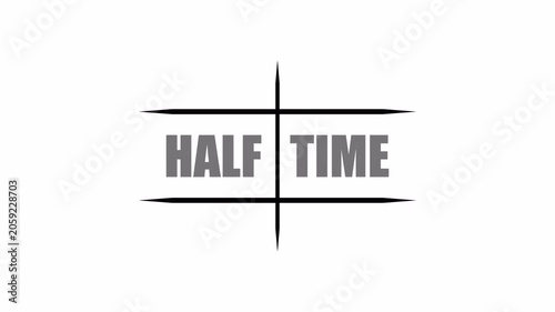 A clean half time text divider with crossed lines on white, useful for sports broadcasts, match breaks, and simple animated event graphics.