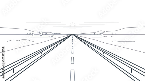 Canvastavla Straight Highway vanishing point, empty road, landscape, perspective, travel, jo