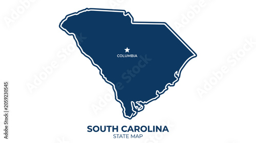 Fotografía South Carolina State Map Outline with Capital City Columbia Marked