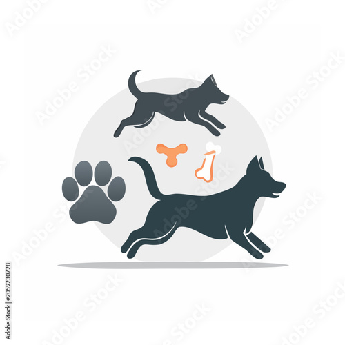 Flat design illustration of dogs and pet symbols