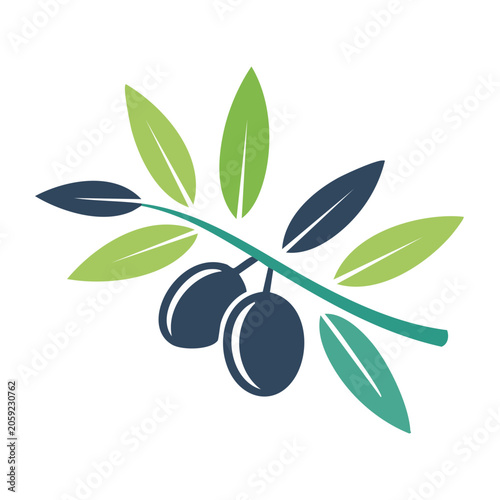 Flat design olive branch with olives icon
