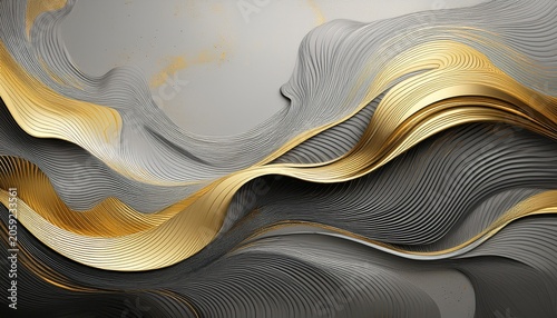 A Textured Abstract Design With Flowing Gold And Gray Layers