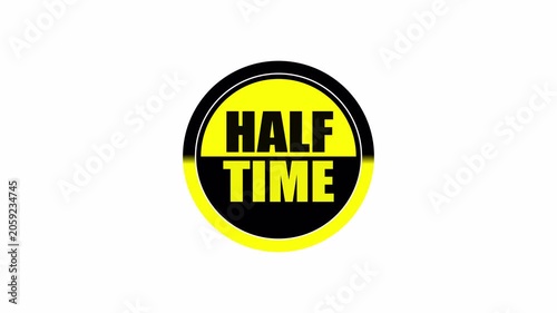 A round yellow half time badge on a white background, useful for sports intermission screens, match breaks, and clean animated event titles.
