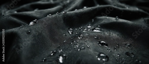 Water droplets on black fabric