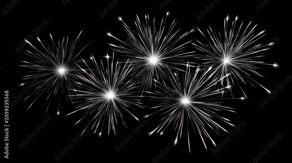 Fototapeta premium Five bright fireworks bursting in a dark sky