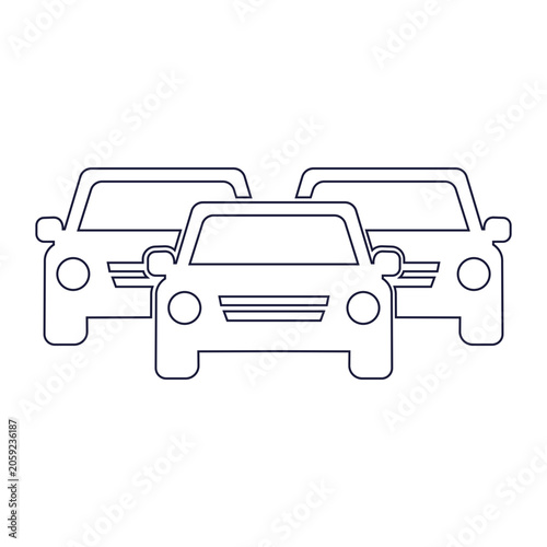 Three Cars Line Up Outline