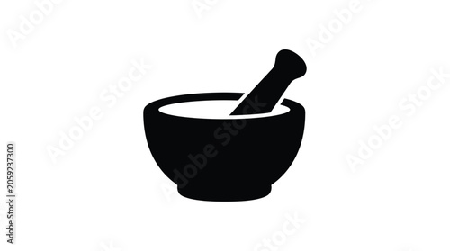 Fotografía mortar and pestle silhouette on white background black icon symbol tool medicine