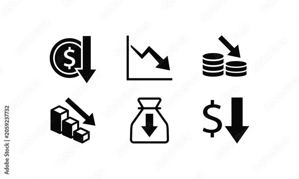 Fototapeta premium Financial market crash and economic crisis symbol collection.