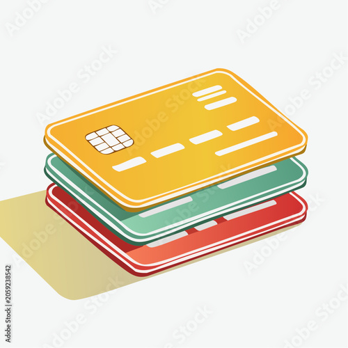 Stack of Colorful Credit Cards with Chip