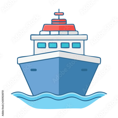 Front view of a blue and red ship illustration