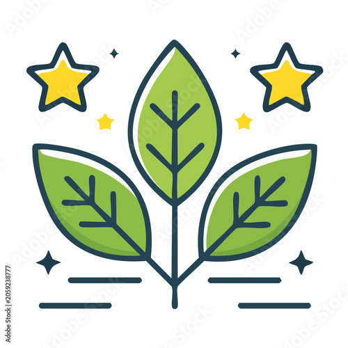Green Leaf with Stars Flat Icon