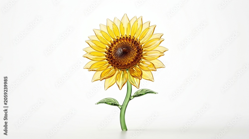 Obraz premium Yellow September: Transparent Glass Sunflower Bloom Isolated on White Background
