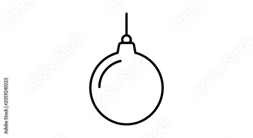 Minimalist line art Christmas bauble hanging on white background