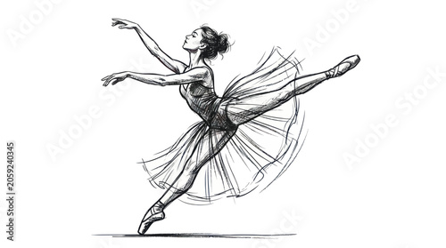 Schilderij op canvas Ballet Dancer Performing Graceful Pose Sketch