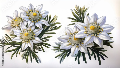 Edelweiss Flower Composition Four Isolated Blooms On Transparent Background Botanical Illustration Alpine Flora Edelweiss Alpine Flower Flora