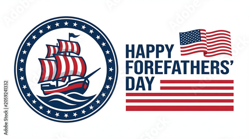 Fotografía Patriotic forefathers' day greeting with ship