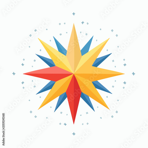 Geometric Starburst Compass Rose with Sparkles