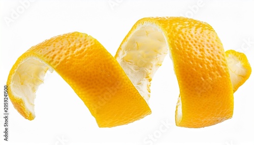 A Fresh Yellow Spiral Of Lemon Or Orange Peel Zest For Culinary And Beverage Garnish Isolated On Transparent Background