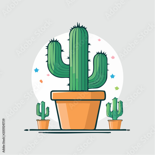 Cartoon Saguaro Cactus in Pots with Confetti