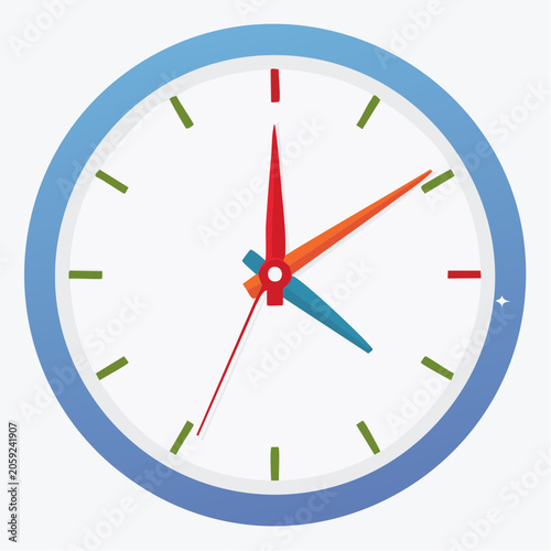 Modern Clock Face with Blue Bezel and Colorful Hands