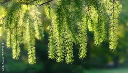 Soft Fluffy Branches Of Ornamental Coniferous Tree Weeping Larch Larix Decidua Pendula