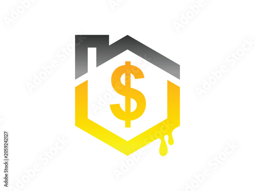 Real Estate Honeycomb Investment Logo, House and Hexagon Honeycomb with Dollar Sign Icon Vector for Business Branding Template