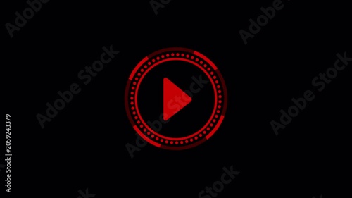 A red play button surrounded by a glowing circular ring, useful for dramatic media openers, video prompts, and energetic motion graphics.