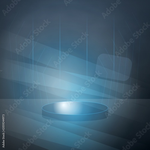 Futuristic glowing platform with circuit lines and light beams