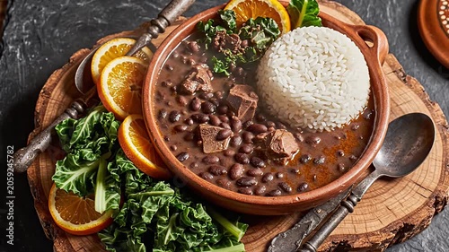 Brazilian Feijoada Black Bean Stew with Rice and Oranges