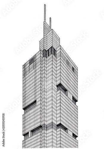 Modern Skyscraper Architectural Design with Geometric Details.