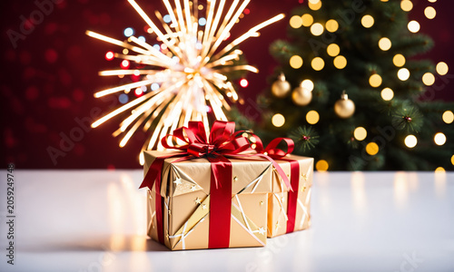gold and red wrapped gifts ...