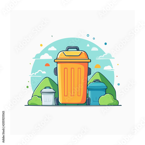 Colorful recycling bins in a nature scene illustration