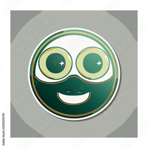 Green smiley face with goggles in circular frame