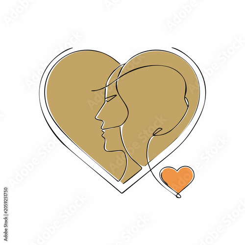 Minimalist heart with profile silhouette illustration