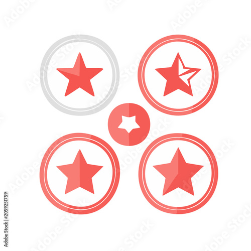 Flat Design Red Star Icons Set