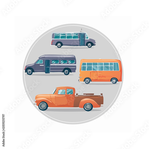 Retro Vehicles Illustration in Flat Design