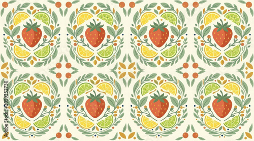 Strawberry and Lime Ornamental Pattern