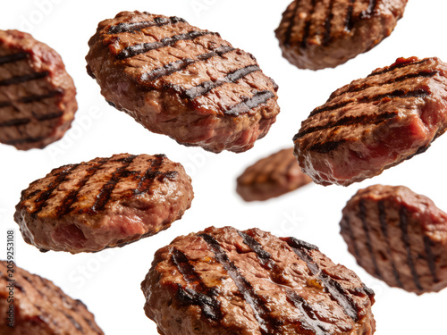 Grilled Beef Burger Patties Isolated on White Background